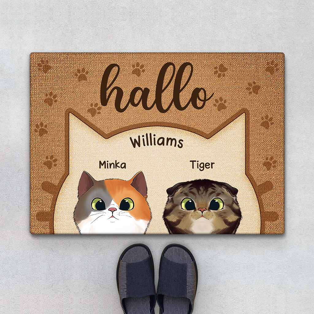 Willkommen bei Familie mit Haustieren - Personalisierte Fußmatte