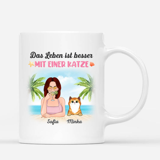 1135MGE1 Personalisierte Geschenke Tassen Katzenliebhaber Frauen Strand Sommer