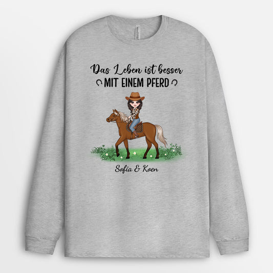 1184NGE1 Personalisierte Geschenke Langarmshirt Pferd Madchen