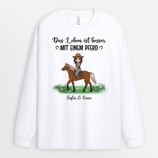 1184NGE2 Personalisierte Geschenke Langarmshirt Pferd Madchen