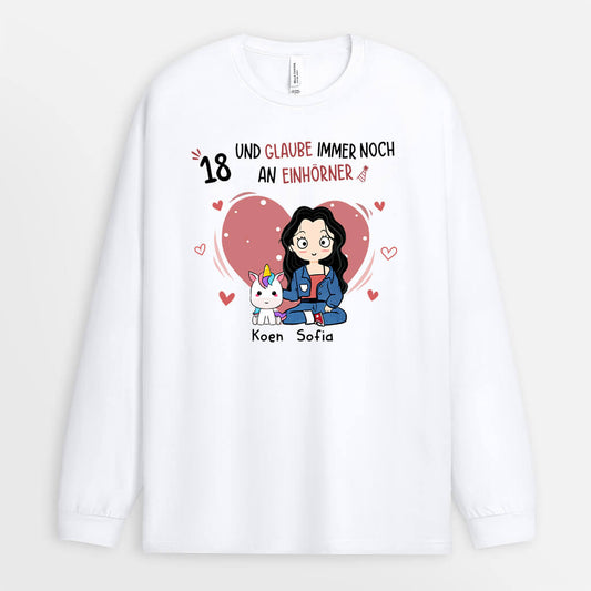 1244NGE1 personalisiertes 18 und glaube noch an niedliche einhorner langarmshirt