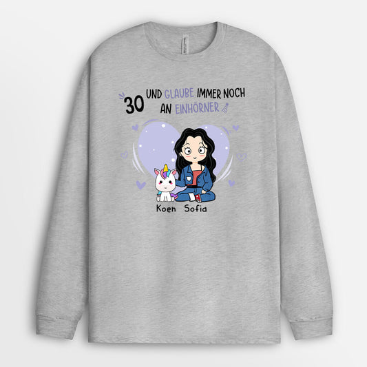 1244NGE2 personalisiertes 18 und glaube noch an niedliche einhorner langarmshirt