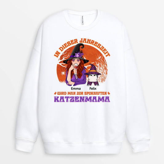 1293WGE1 personalisierter spukhafte katzenmama halloween pullover