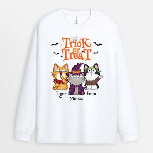 1294NGE1 personalisiertes susses oder saures halloween katzen langarmshirt