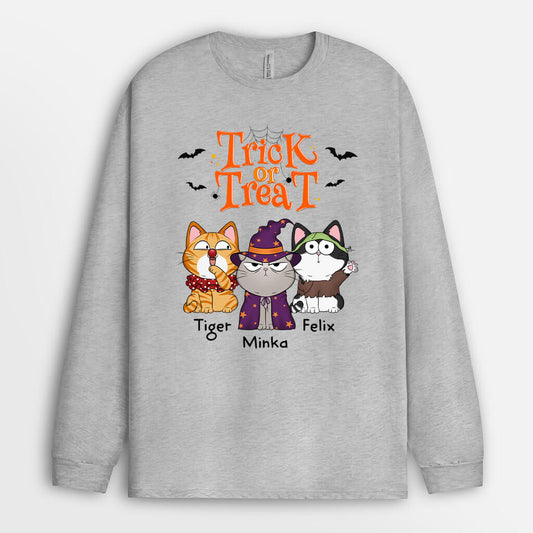 1294NGE2 personalisiertes susses oder saures halloween katzen langarmshirt