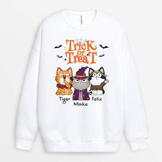 1294WGE1 personalisierter susses oder saures halloween katzen pullover