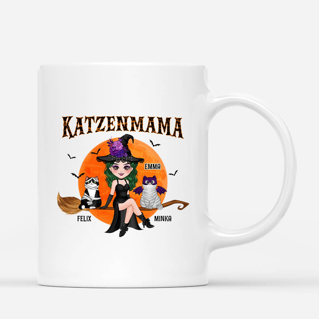 Personalisierte Katzenmama Mit Besen Halloween Tasse - Geschenke Mall