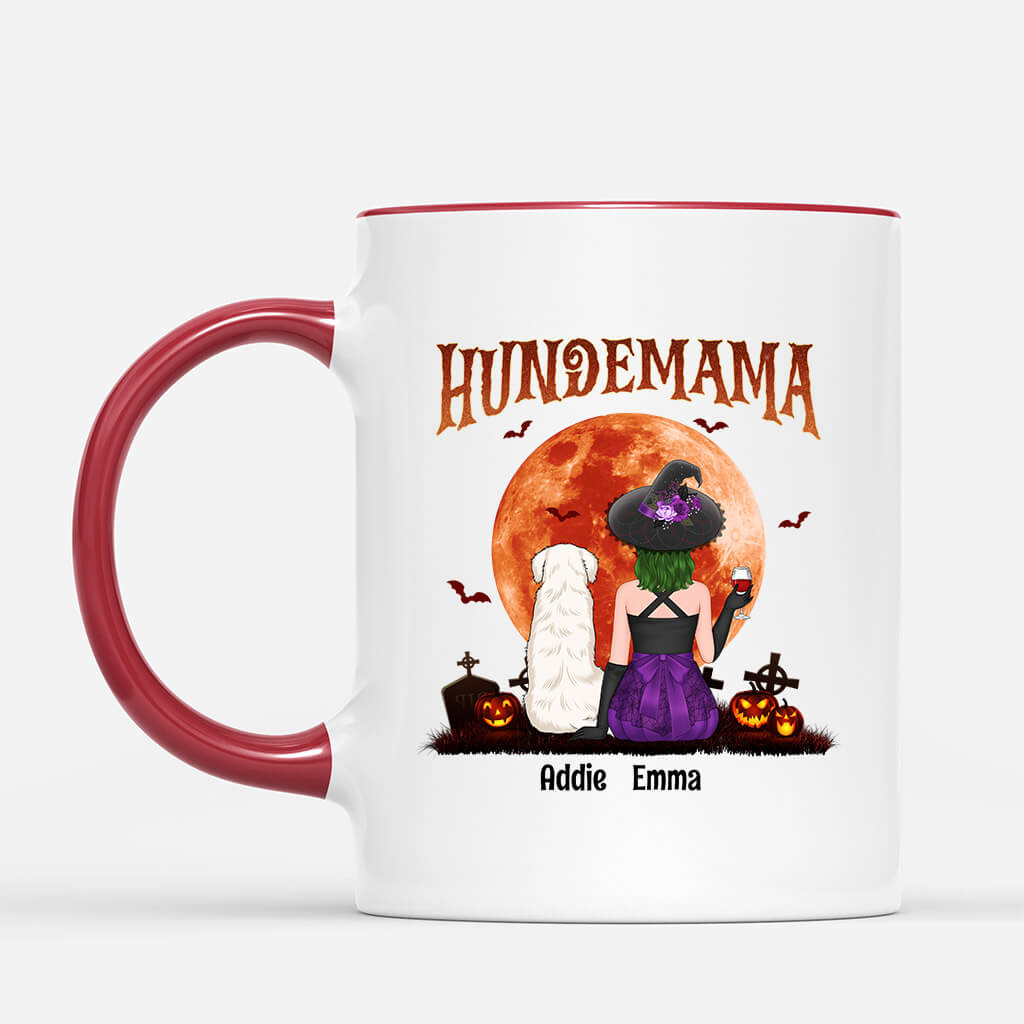1322MGE2 personalisierte hundemama roter mond halloween tasse
