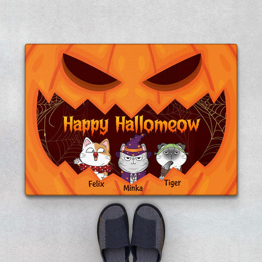 1325DGE1 personalisierte happy halloween kurbis katzen fussmatte