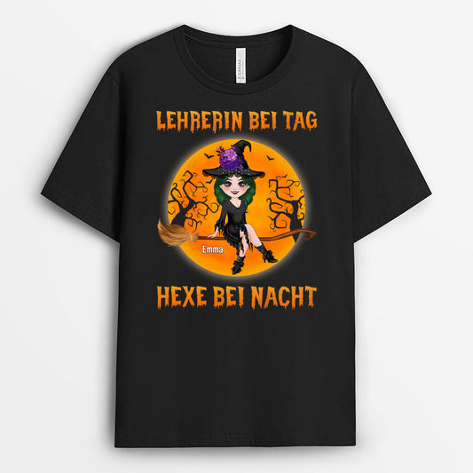 1331AGE1 personalisiertes lehrerin bei tag hexe bei nacht halloween t shirt