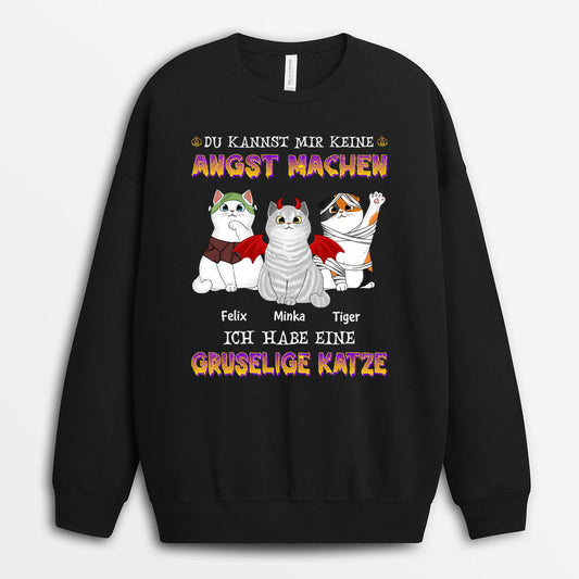 1336WGE1 personalisierter du kannst mir keine angst machen katzen halloween pullover