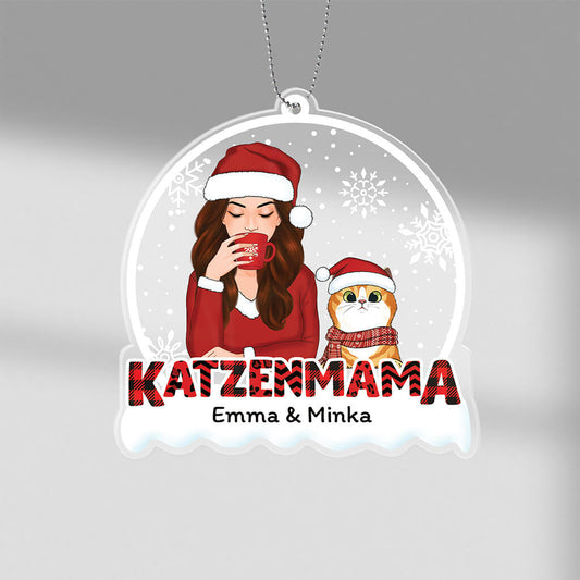 1408OGE1 personalisiertes katzenmama rotes muster weihnachten ornament