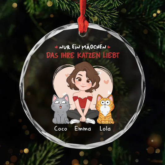 1537OGE1 nur ein madchen das ihre katzen liebt personalisierte glas ornamente katze 1537OKV8D