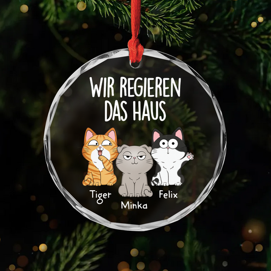 1662OGE1 wir regieren das haus pfoten personalisierte glas ornamente katzen 1662O3N8D