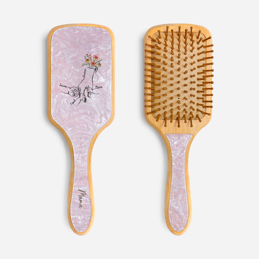 1672AGE1 hand in hand blumen personalisiertes geschenk uv druck acetat holz haarburste mamaoma 1672aq6p5a