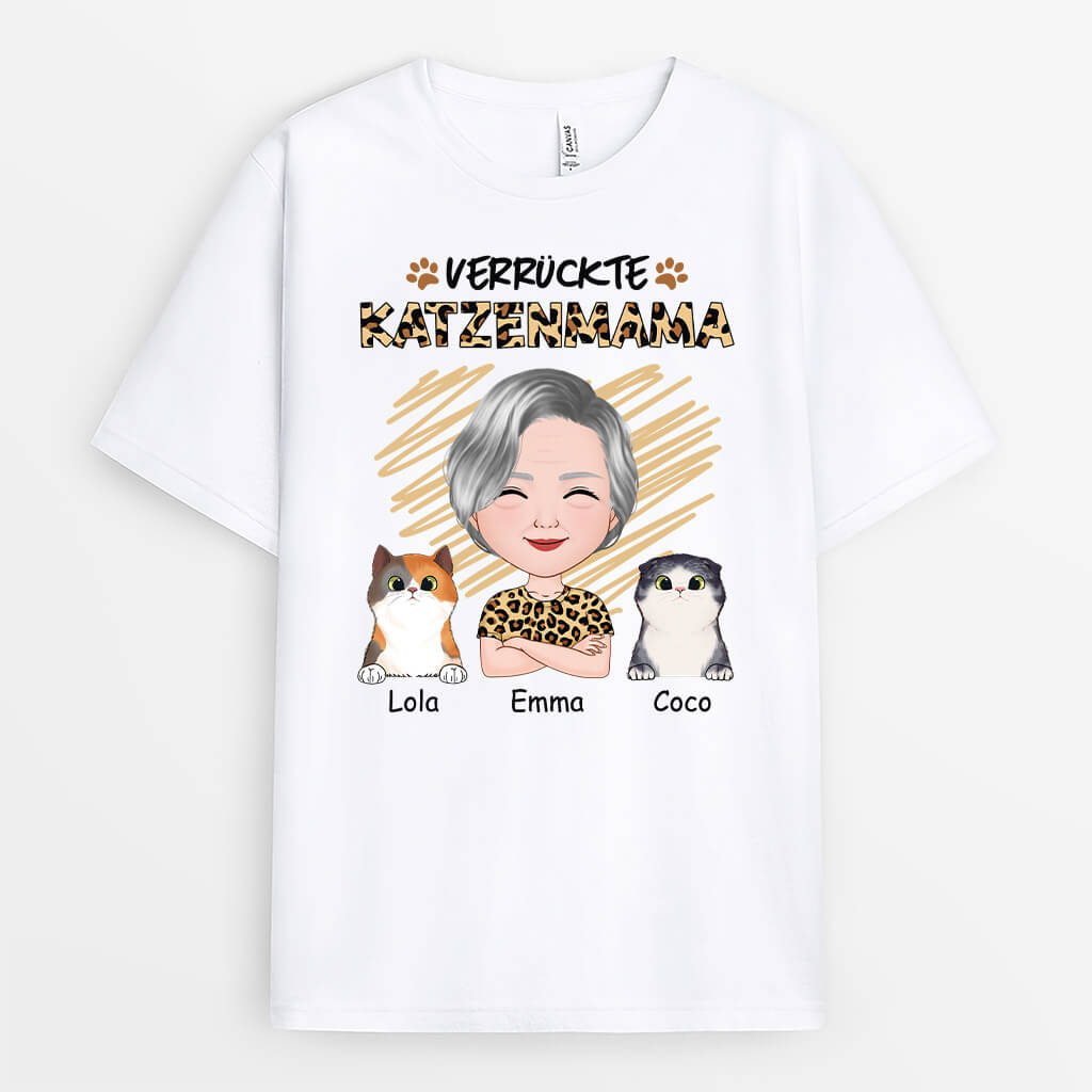 1921AGE1 personalisiertes verruckte katzenmama t shirt