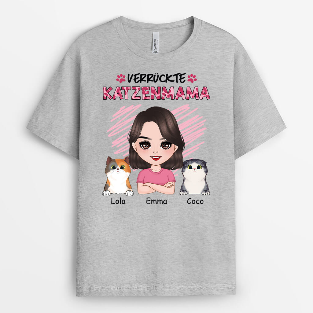 1921AGE2 personalisiertes verruckte katzenmama t shirt