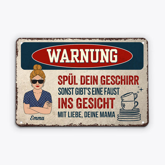 1989EGE1 personalisiertes spul dein geschirr sonst gibts eine faust ins gesicht turschild