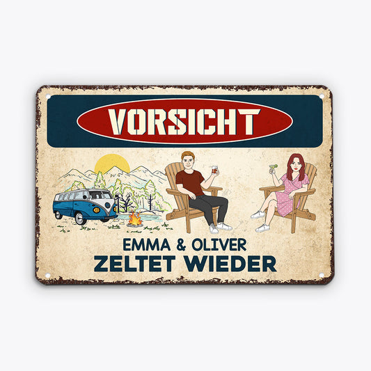 2052AGE2 personalisiertes vorsicht sie zelten wieder turschild