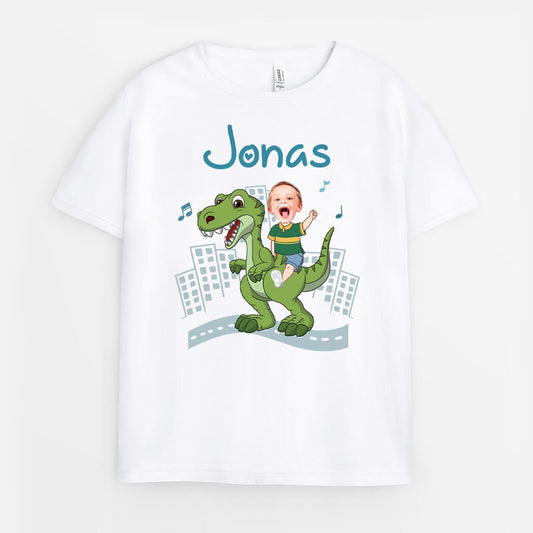 2671AGE1 dinosaurier mit kinder personalisiertes t shirt fur kinder