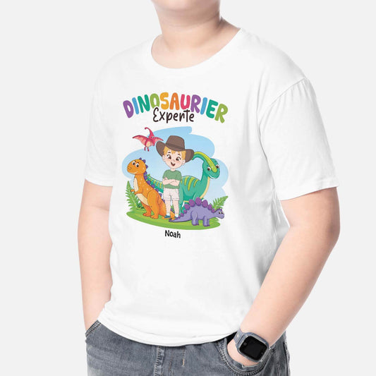 2675AGE2 dinosaurier experte personalisiertes t shirt fur kinder