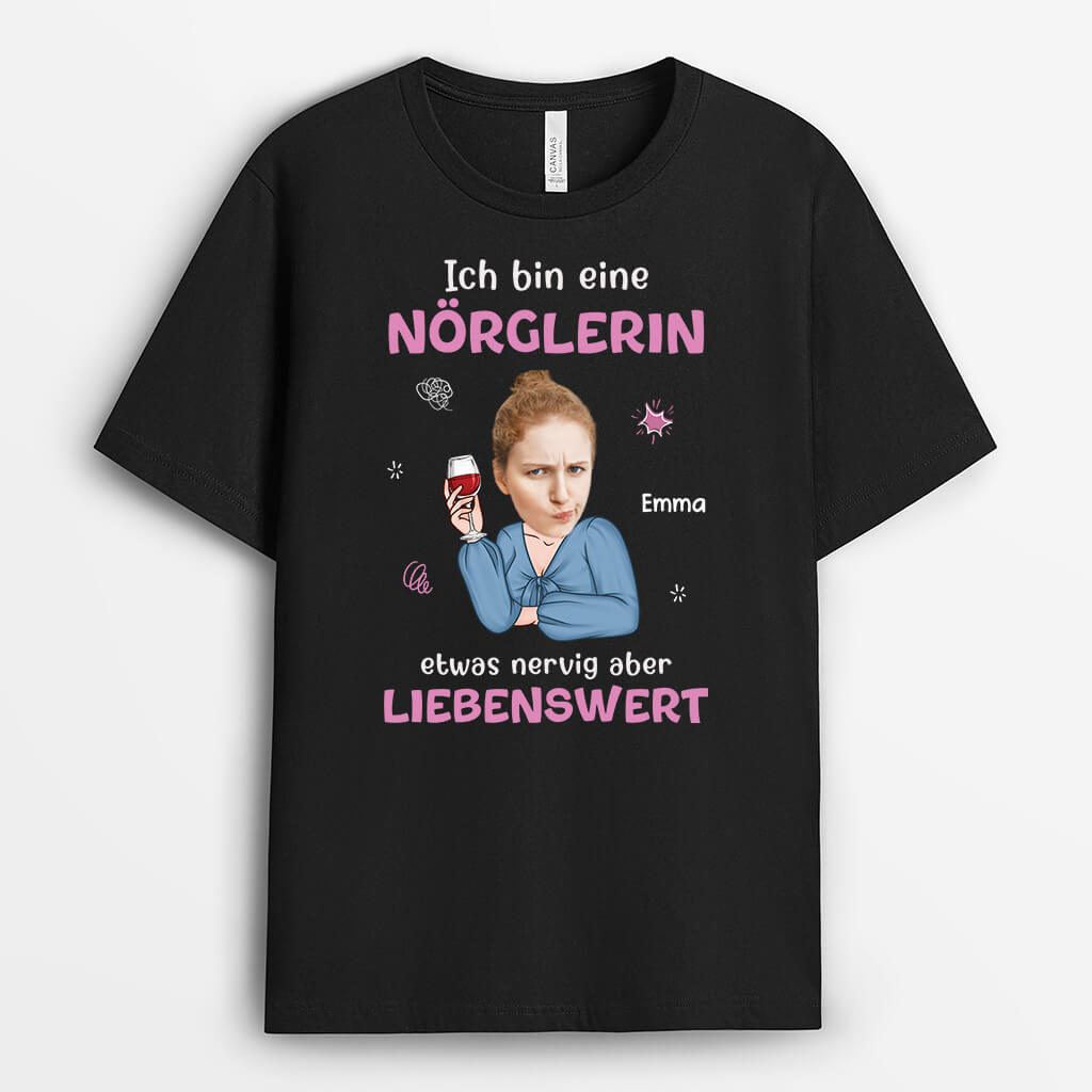 2740AGE1 ich bin eine norglerin etwas nervig aber liebenswert personalisiertes t shirt mit eigenem gesicht fur frauen