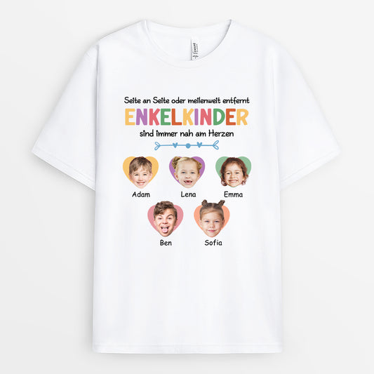 2769AGE1 seite an seite oder meilenweit entfernt enkelkinder sind immer nah am herzen personalisiertes t shirt fur kinder mit gesicht 2769a