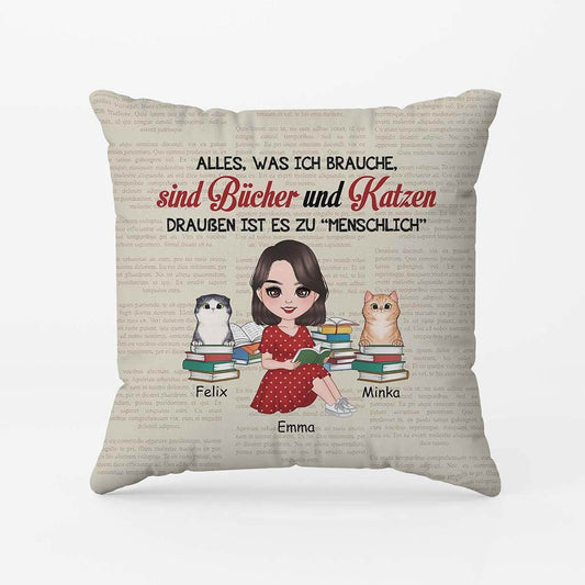 2873PGE1 alles was ich brauche sind bucher und katzen draussen ist es zu _menschlich_ personalisiertes kissen fur katzenliebhaber