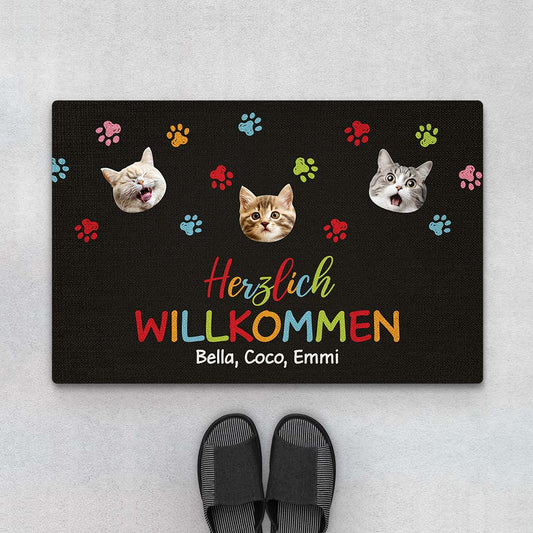 2890DGE1 herzlich willkommen personalisierte fussmatte fur katzenliebhaber