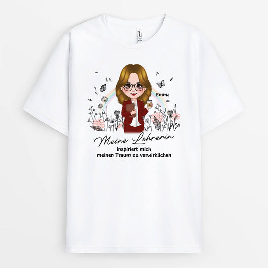 2921AGE1 unsere lehrerin inspiriert uns unsere traume zu verwirklichen personalisiertes t shirt fur lehrerinnen