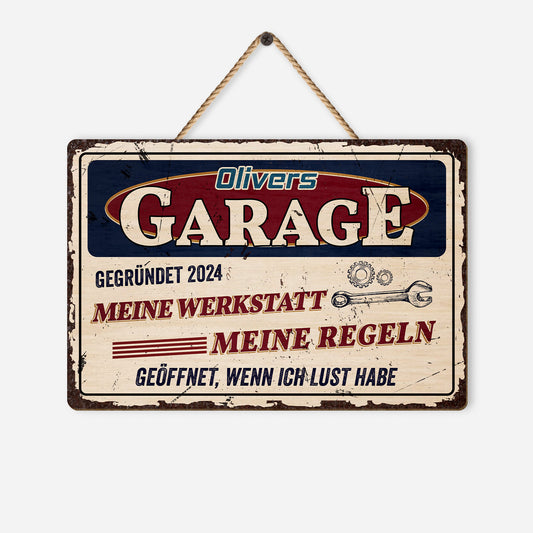 2959QGE1 garage werkstatt schild personalisiert holz manner 2959QKL5B