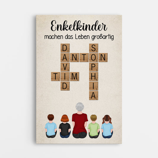 3289CGE1 enkelkinder machen das leben grossartiger kreuzwortratsel personalisierte leinwand oma