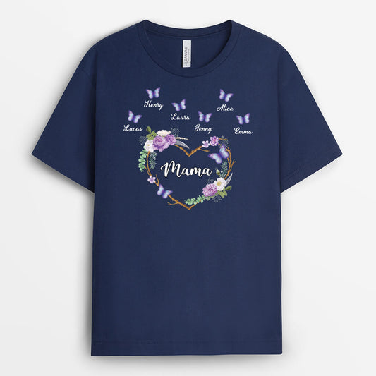 3298AGE2 oma und kinder tagfalter blumen herz personalisiertes t shirt fur omas