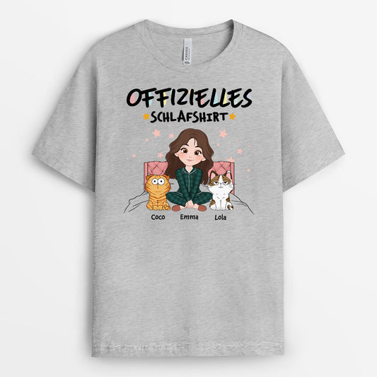 3359GE1 offizielles schlafshirt der mensch und katzen setzen sich auf das bett personalisiertes t shirt fur katzenliebhaber