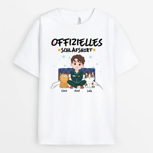 3359GE2 offizielles schlafshirt der mensch und katzen setzen sich auf das bett personalisiertes t shirt fur katzenliebhaber