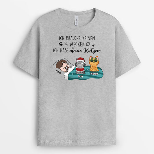 3376AGE2 ich brauche keinen wecker personalisiertes t shirt fur katzenliebhaber