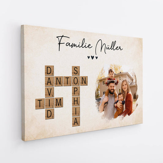 3396CGE2 die familie kreuzwortratsel personalisierte leinwand mit foto fur die familie