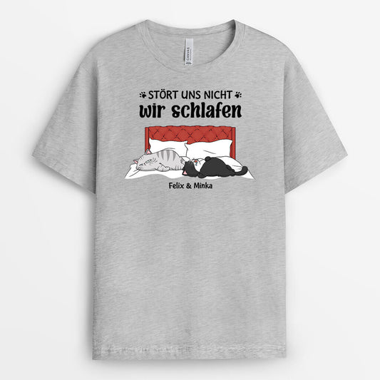 3398AGE2 stort uns nicht wir schlafen personalisiertes t shirt fur katzenliebhaber