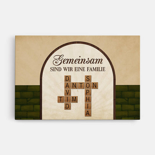 3400CGE1 gemeinsam sind wir eine familie das herz kreuzwortratsel personalisierte leinwand fur die familie im retro stil