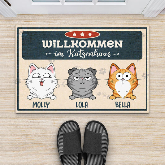 3428DGE2 willkommen im katzenhaus personalisierte fussmatte fur katzenliebhaber