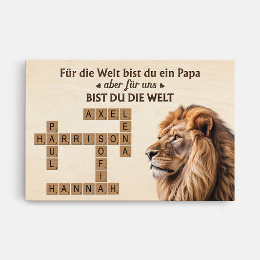 3430CGE1 fur die welt bist du ein papa aber fur uns bist du die welt kreuzwortratsel lowe personalisierte leinwand fur papas