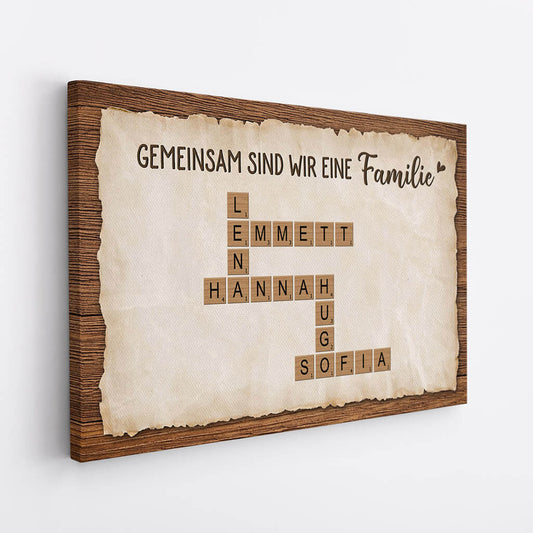 3441CGE2 gemeinsam sind wir eine familie das herz kreuzwortratsel personalisierte leinwand fur die familie mit foto