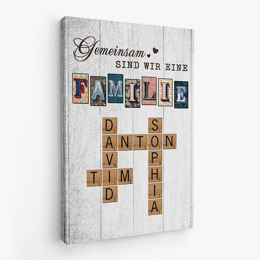 3445CGE2 gemeinsam sind wir eine familie kreuzwortratsel personalisierte leinwand fur die familie im vintage stil