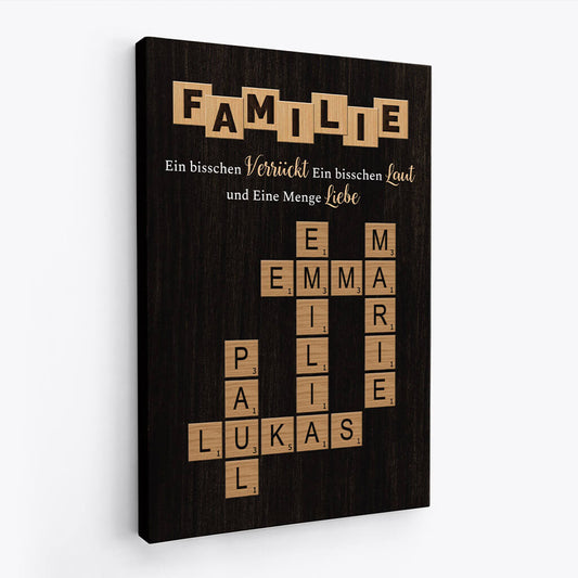 3446CGE2 familie ein bisschen verruckt ein bisschen laut und eine menge liebe kreuzwortratsel personalisierte leinwand fur die familie