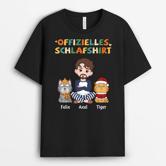 3476AGE2 offizielles schlafshirt personalisiertes t shirt fur katzenliebhaberin mit verspielten katzen