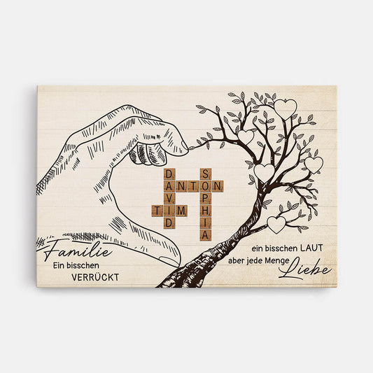3503CGE1 familie ein bisschen verruckt ein bisschen laut aber jede menge liebe kreuzwortratsel hand und baum personalisierte leinwand fur die familie
