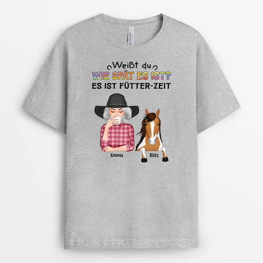 3507AGE2 weisst du wie spat es ist es ist futter mich uhrzeit personalisiertes t shirt fur pferdliebhaber