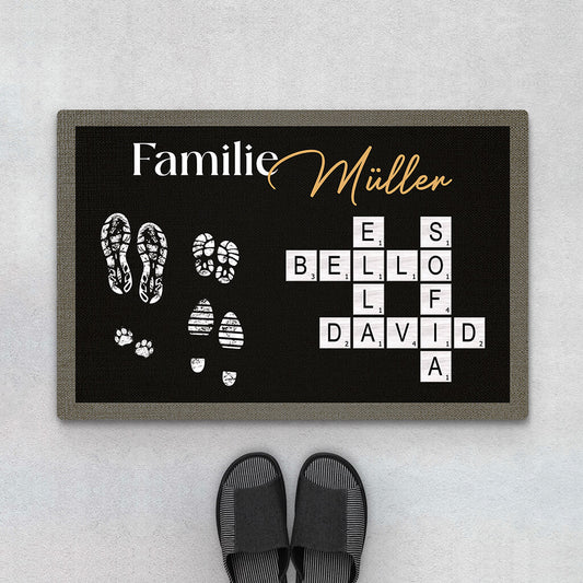 3514DGE1 die familie fussabdruck kreuzwortratsel personalisierte fussmatte fur die familie