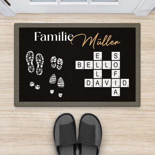 3514DGE2 die familie fussabdruck kreuzwortratsel personalisierte fussmatte fur die familie