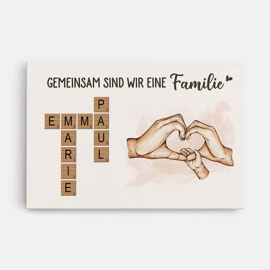 3568CGE1 gemeinsam sind wir eine familie die hande der familie formen ein herz kreuzwortratsel personalisierte leinwand fur die familie
